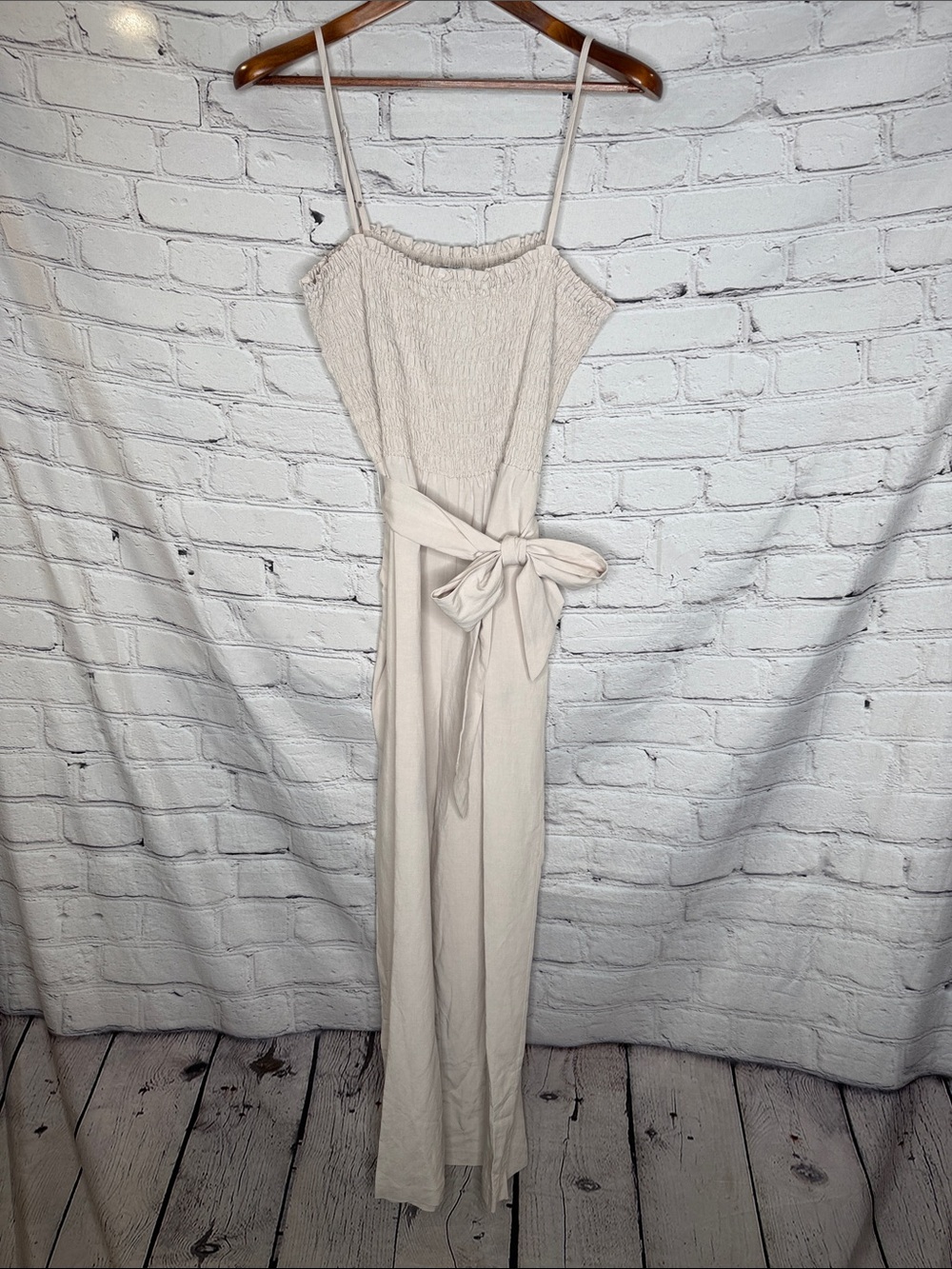 Intermix Cream Smocked Strap Jumpsuit with Waist Tie Size 14 Brand New W/Tags